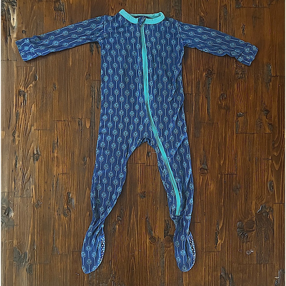 KicKee Pants Little Boys Print Footie with Snaps - Navy Leaf Lattice, 9-12 Mo